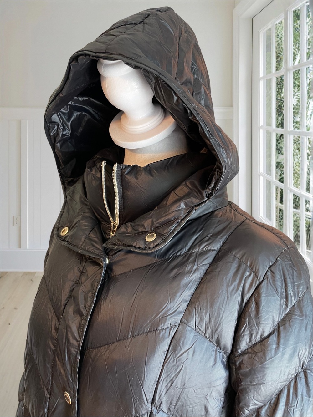 NWOT CALVIN KLEIN Women's M Black Down Chevron Long Puffer Coat No Pack Bag - Picture 4 of 17